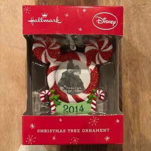 Disney Hallmark Photo Ornament Mickey Mouse Ears Candy Cane 2014 Christmas